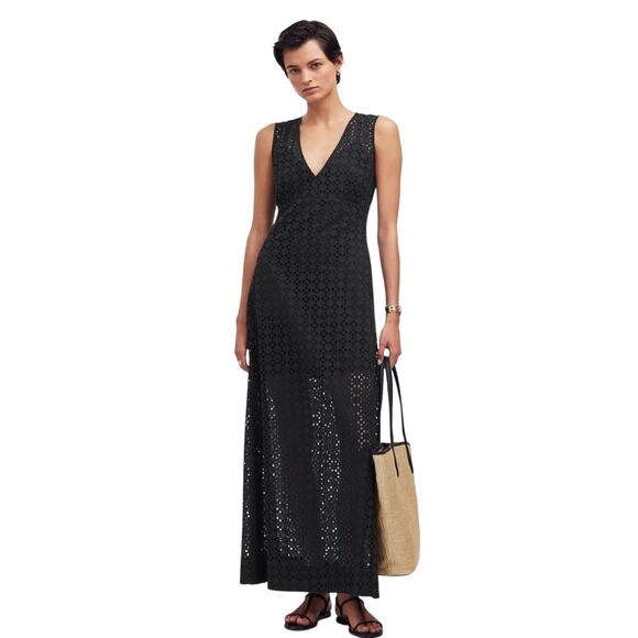 Madewell Eyelet V-Neck Maxi Dress Black Women’s Sizes 6 - Picture 1 of 15